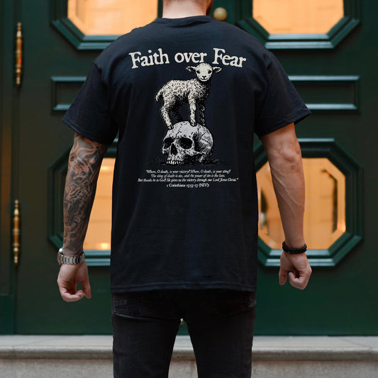 Faith Over Fear Christian T-Shirt-Lamb and Skull Graphic