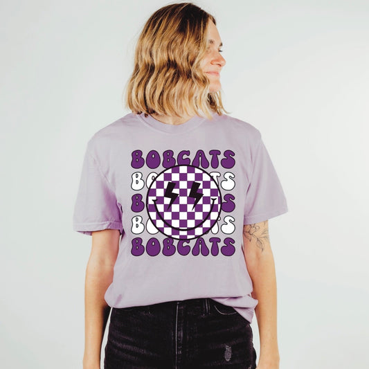 Checkered Bobcats Spirit Wear- Purple