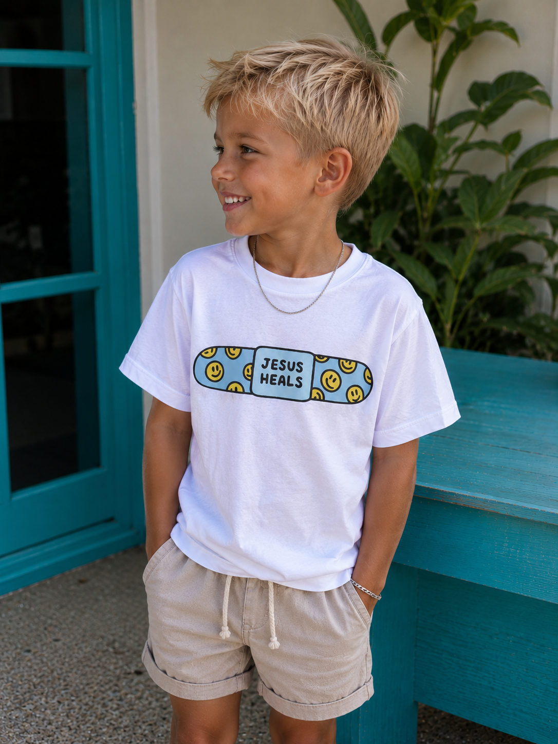 Jesus Heals Blue Tee
