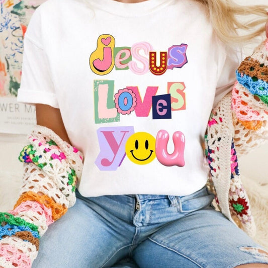 Jesus Loves You Fun Font| Adult Tee