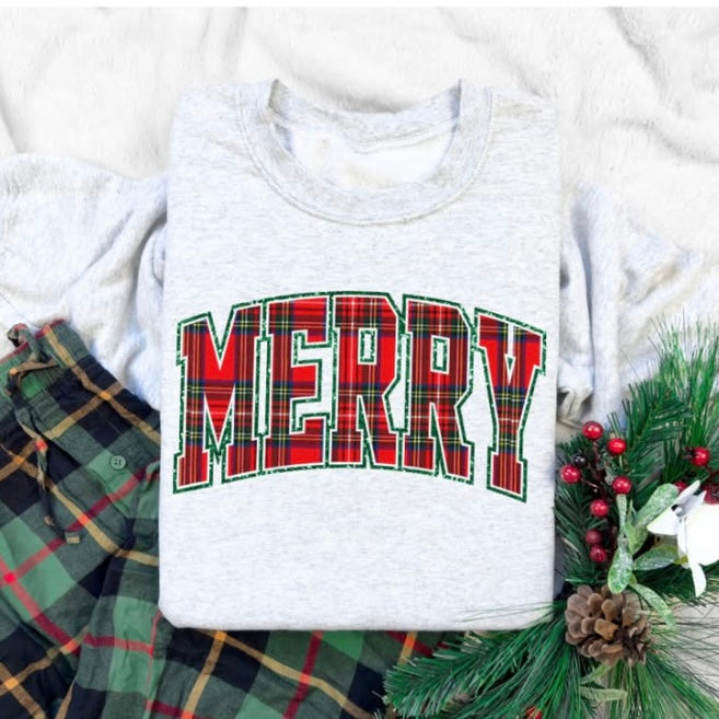 "Merry" Christmas Plaid Sweatshirt