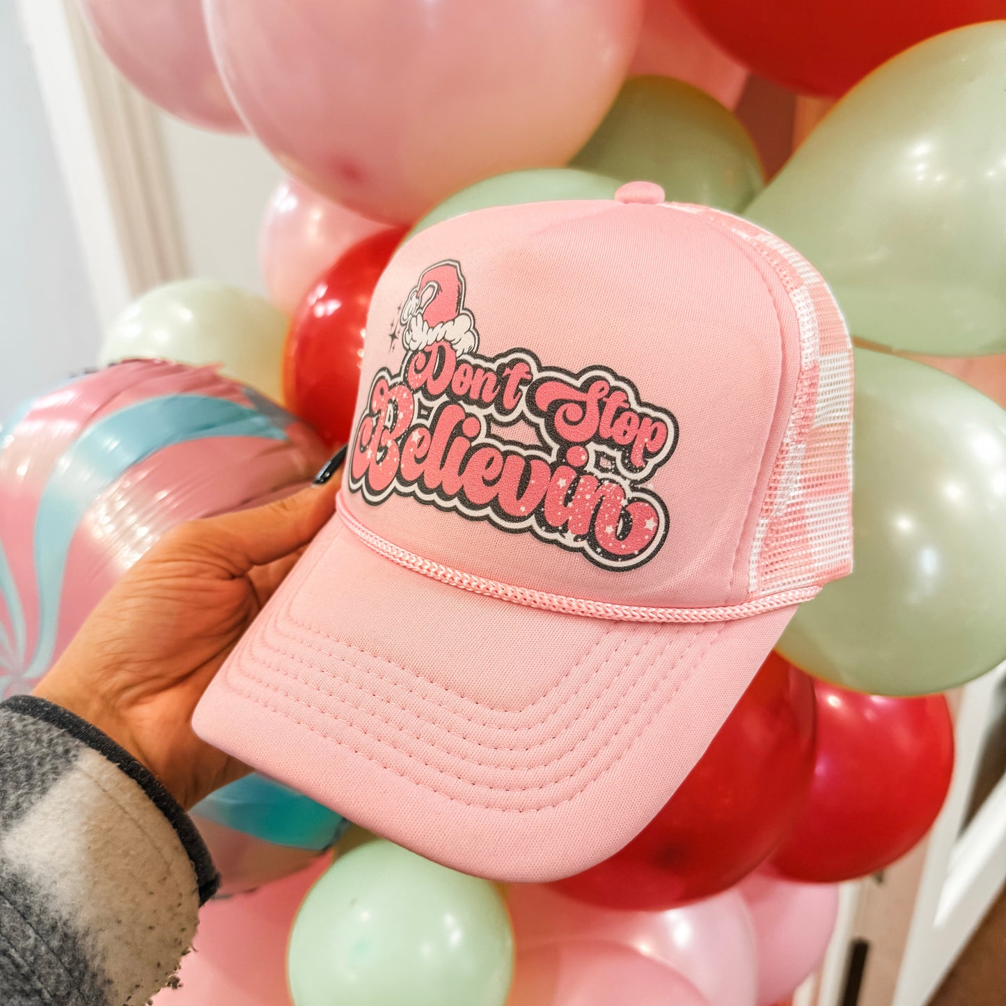 Don’t Stop Believin’ - Pink Checkered Trucker Hat
