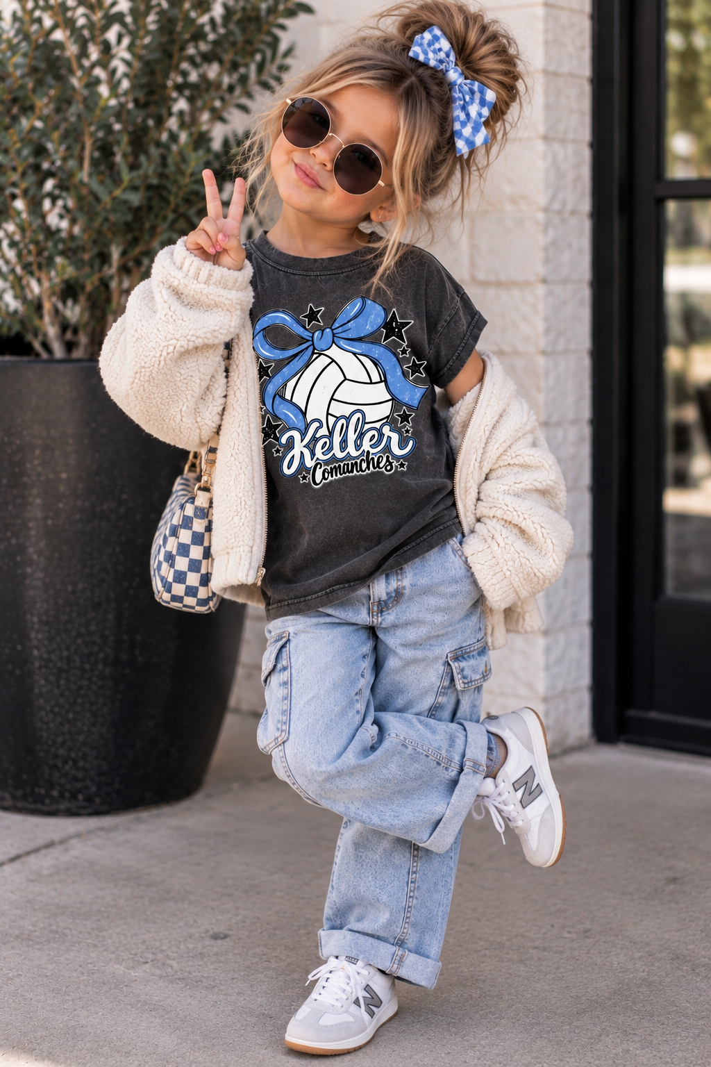 Keller Volleyball Bow Comfort Color Tee for Kids